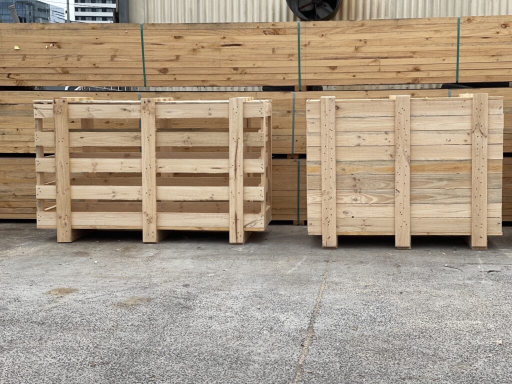 wooden crate and wooden case with crate n pack logo in the background