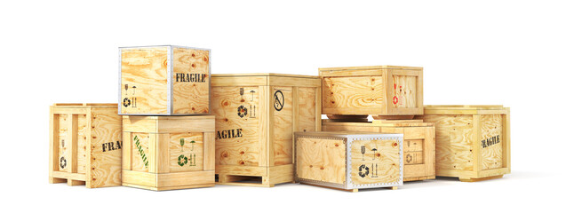 stack of plywood shipping crates